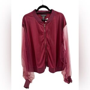 NEW Ashley Stewart Wine Sheer Sleeve Bomber Jacket ~ Size 26/28